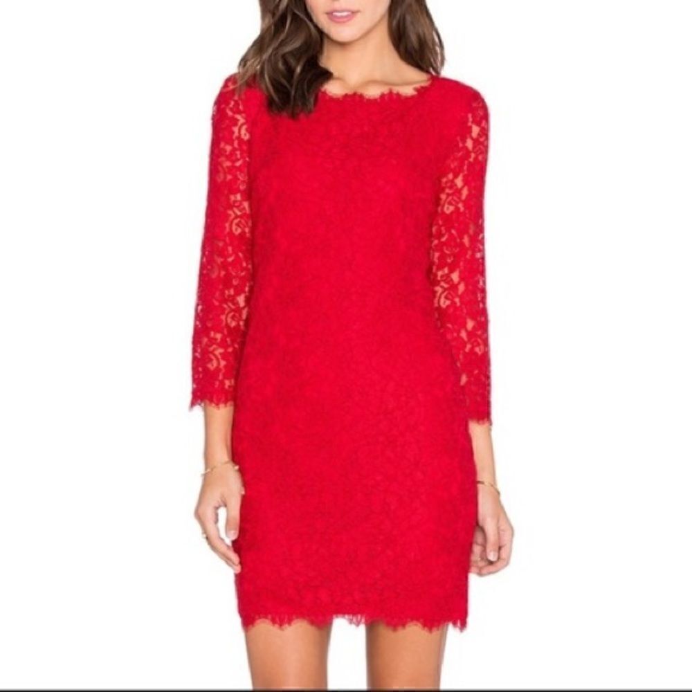 Diane Von Furstenberg Zarita Lace Sheath Dress in Lacquer Red
